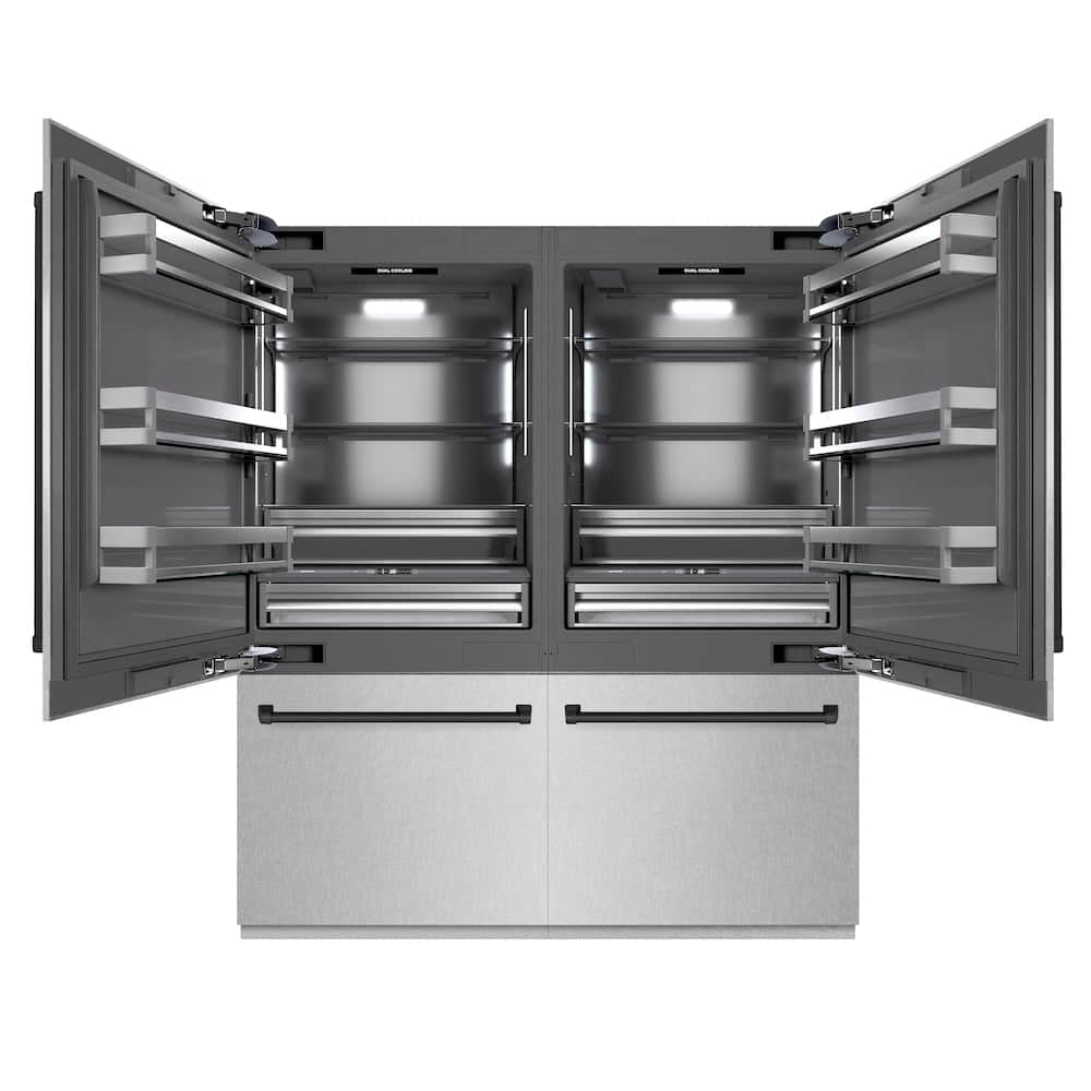 Autograph Edition 72 In. 39.6 Cu. Ft. French Door Built-in Bottom Freezer Refrigerator With Water Dispensers And Ice Makers In Satin Stainless Steel With Graphite Gray Interior And Matte Black Accents