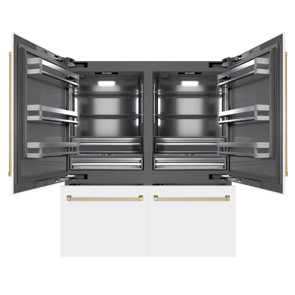 Autograph Edition 72 In. 39.6 Cu. Ft. French Door Built-in Bottom Freezer Refrigerator With Water Dispensers And Ice Makers In White Matte With Graphite Gray Interior And Champagne Bronze Accents