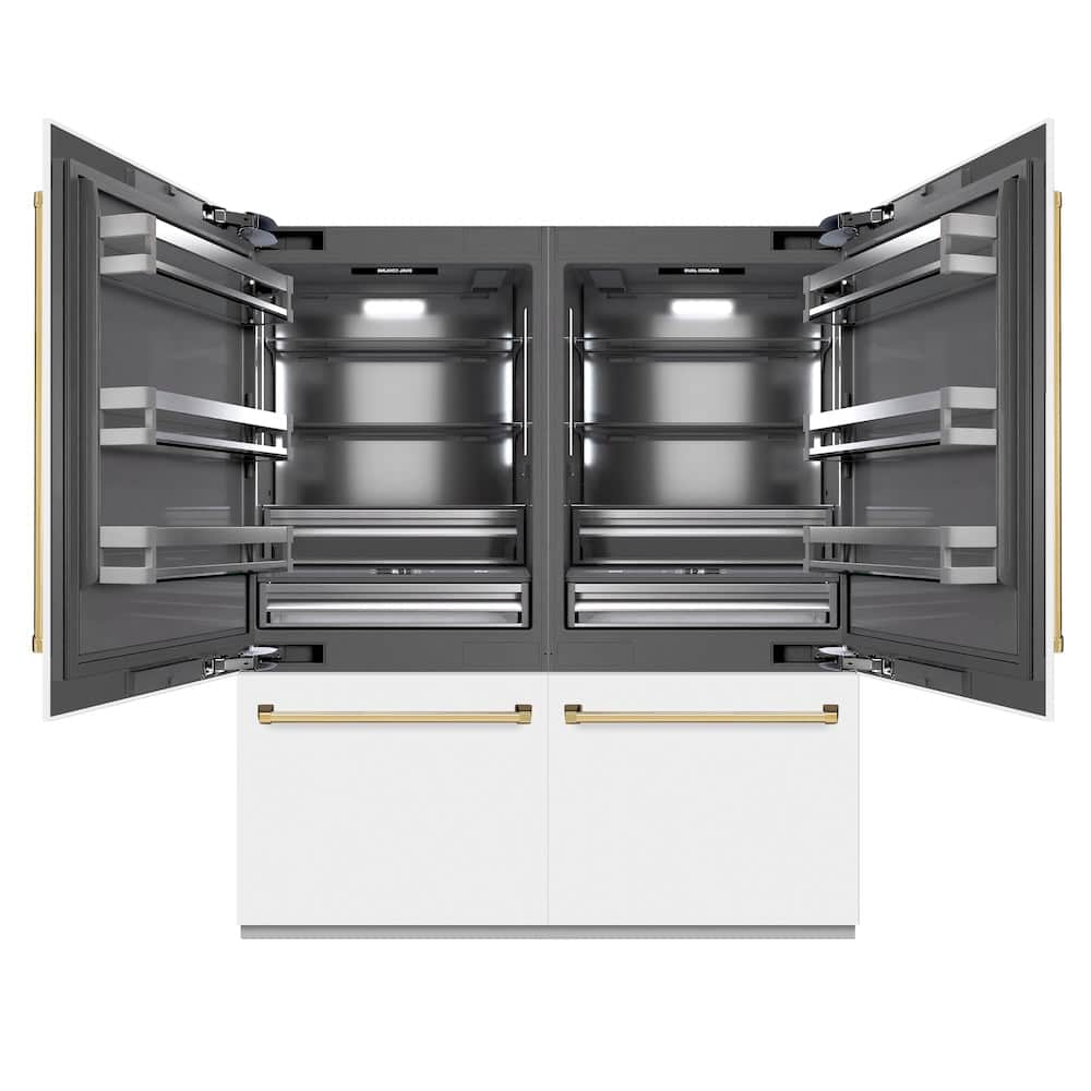 Autograph Edition 72 In. 39.6 Cu. Ft. French Door Built-in Bottom Freezer Refrigerator With Water Dispensers And Ice Makers In White Matte With Graphite Gray Interior And Polished Gold Accents