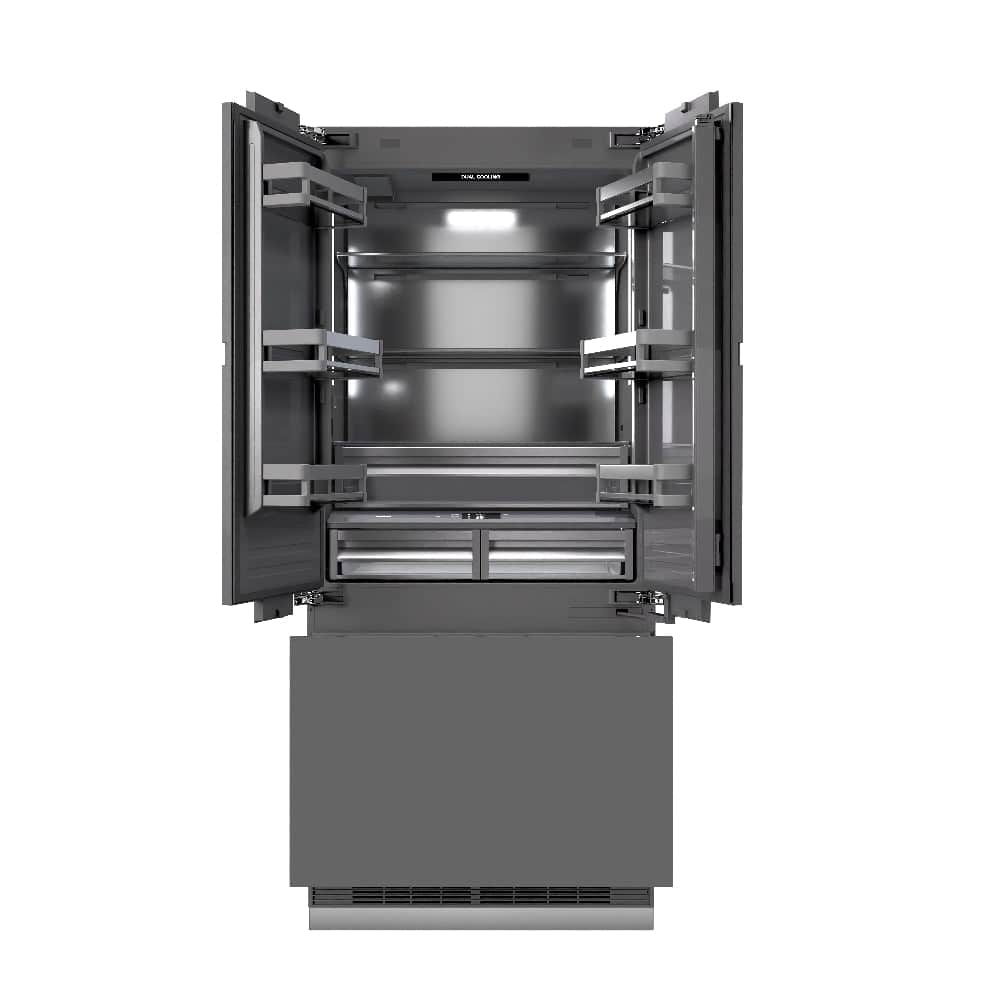 Autograph Edition 36 In. 19.6 Cu. Ft. Panel Ready French Door Built-in Bottom Freezer Refrigerator With Water Dispenser And Ice Maker With Graphite Gray Interior And Champagne Bronze Accents
