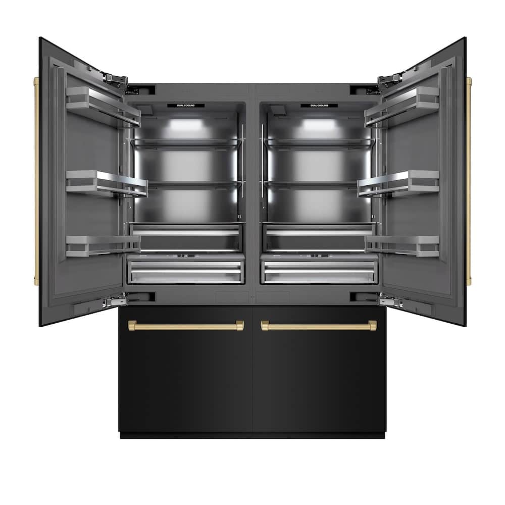 Autograph Edition 60 In. 32.2 Cu. Ft. French Door Built-in Bottom Freezer Refrigerator With Water Dispenser And Ice Maker In Black Stainless Steel With Graphite Gray Interior And Champagne Bronze Accents