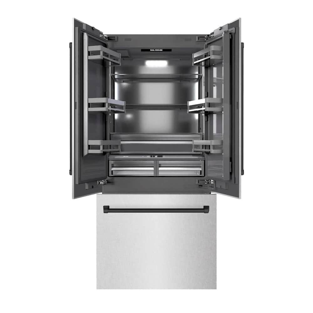 Autograph Edition 36 In. 19.6 Cu. Ft. French Door Built-in Bottom Freezer Refrigerator With Water Dispenser And Ice Maker In Satin Stainless Steel With Graphite Gray Interior And Matte Black Accents