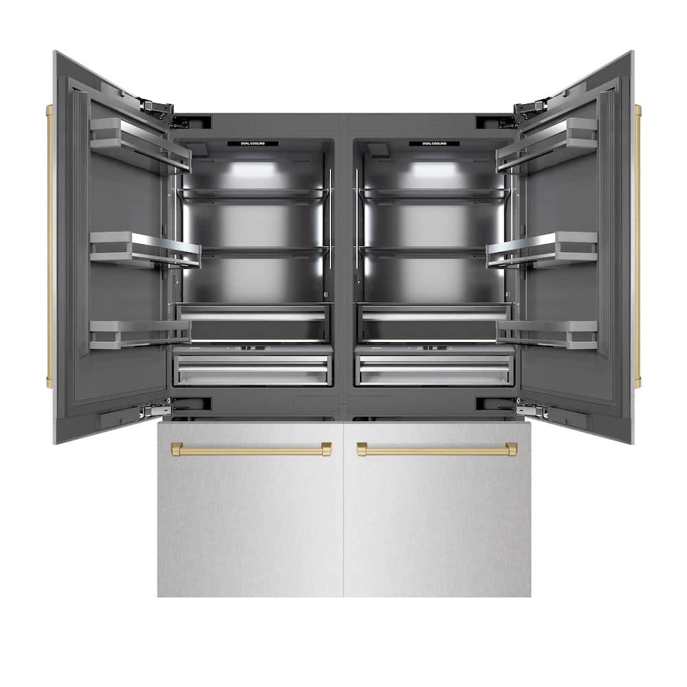 Autograph Edition 60 In. 32.2 Cu. Ft. French Door Built-in Bottom Freezer Refrigerator With Water Dispenser And Ice Maker In Satin Stainless Steel With Graphite Gray Interior And Champagne Bronze Accents