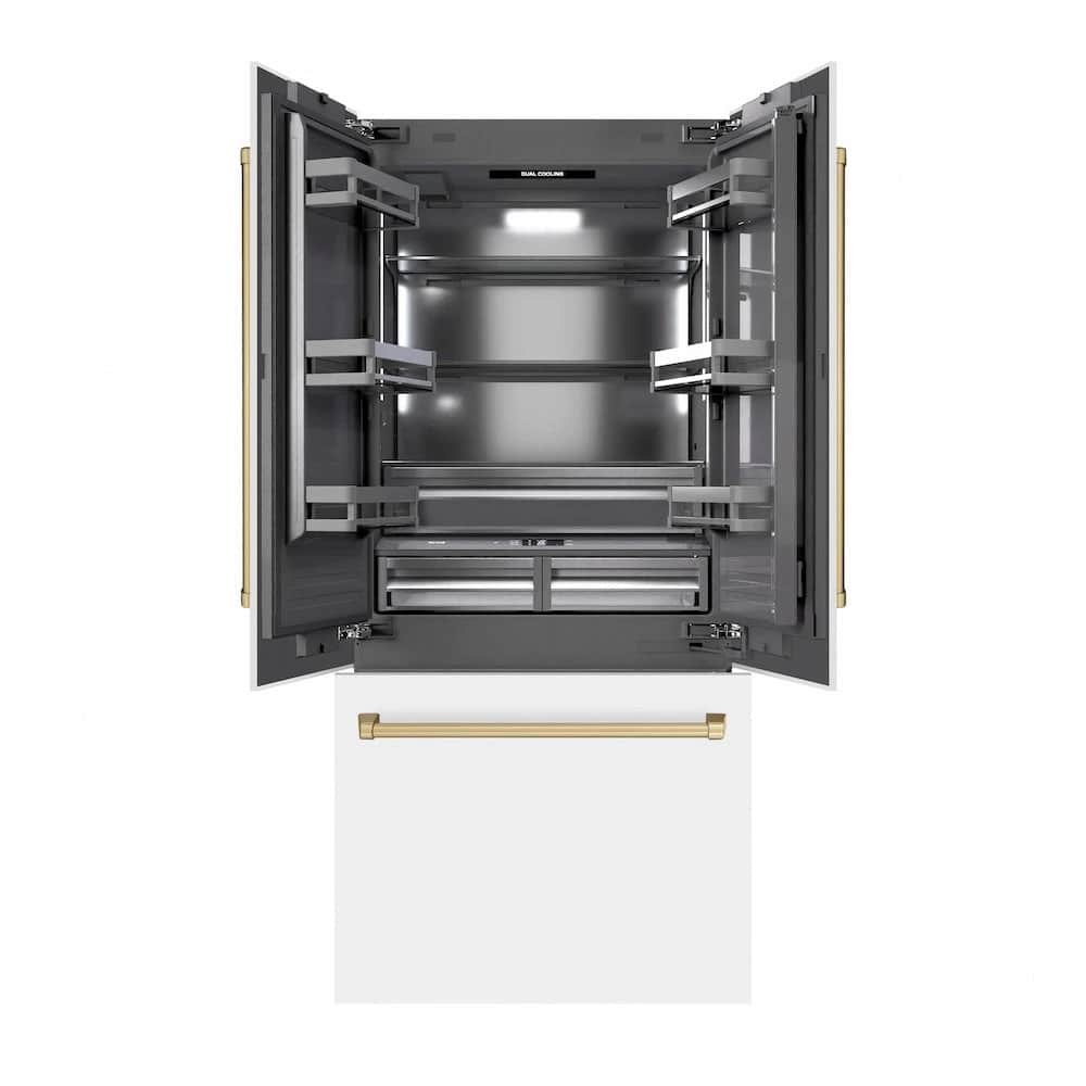 Autograph Edition 36 In. 19.6 Cu. Ft. French Door Built-in Bottom Freezer Refrigerator With Water Dispenser And Ice Maker In White Matte With Graphite Gray Interior And Champagne Bronze Accents