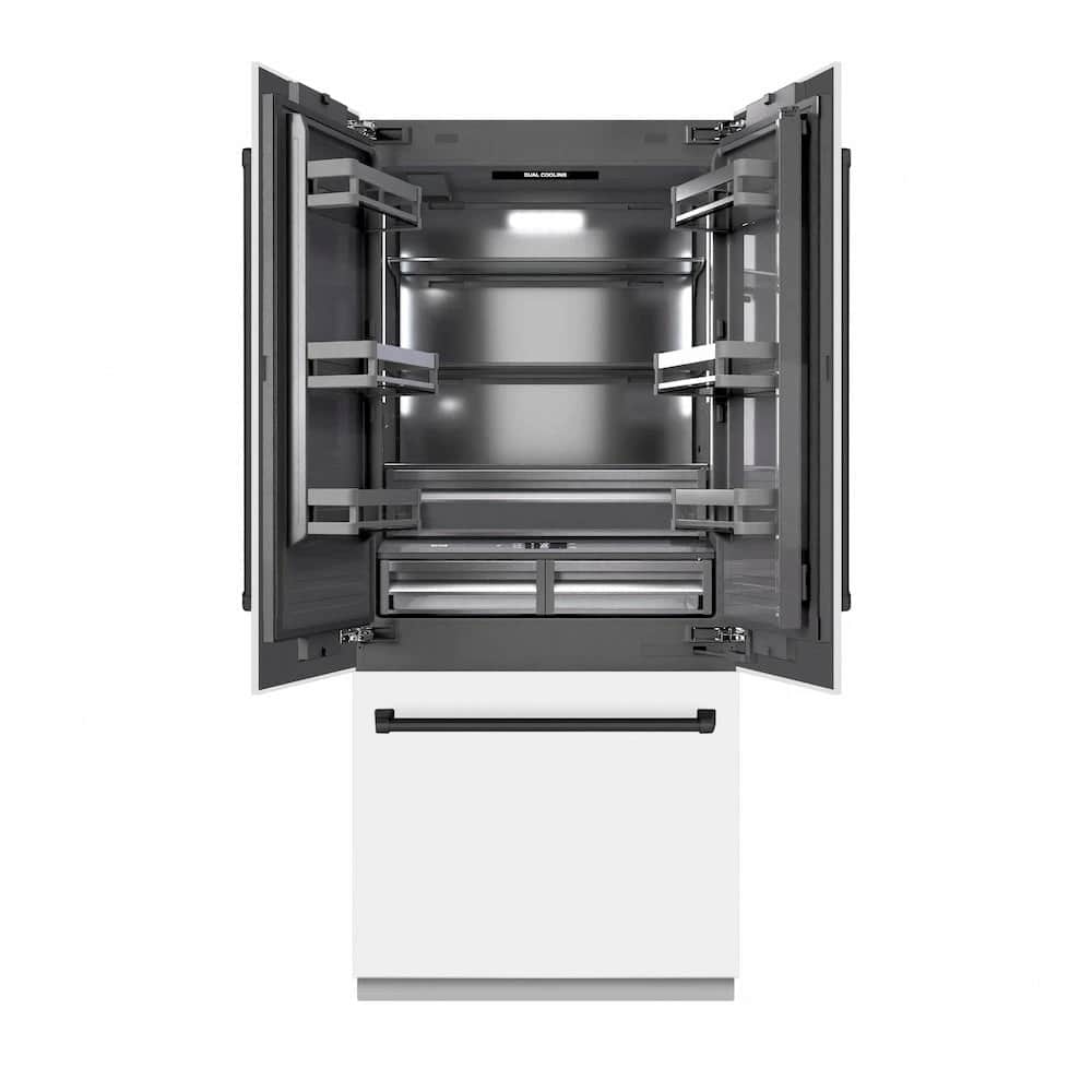 Autograph Edition 36 In. 19.6 Cu. Ft. French Door Built-in Bottom Freezer Refrigerator With Water Dispenser And Ice Maker In White Matte With Graphite Gray Interior And Matte Black Accents