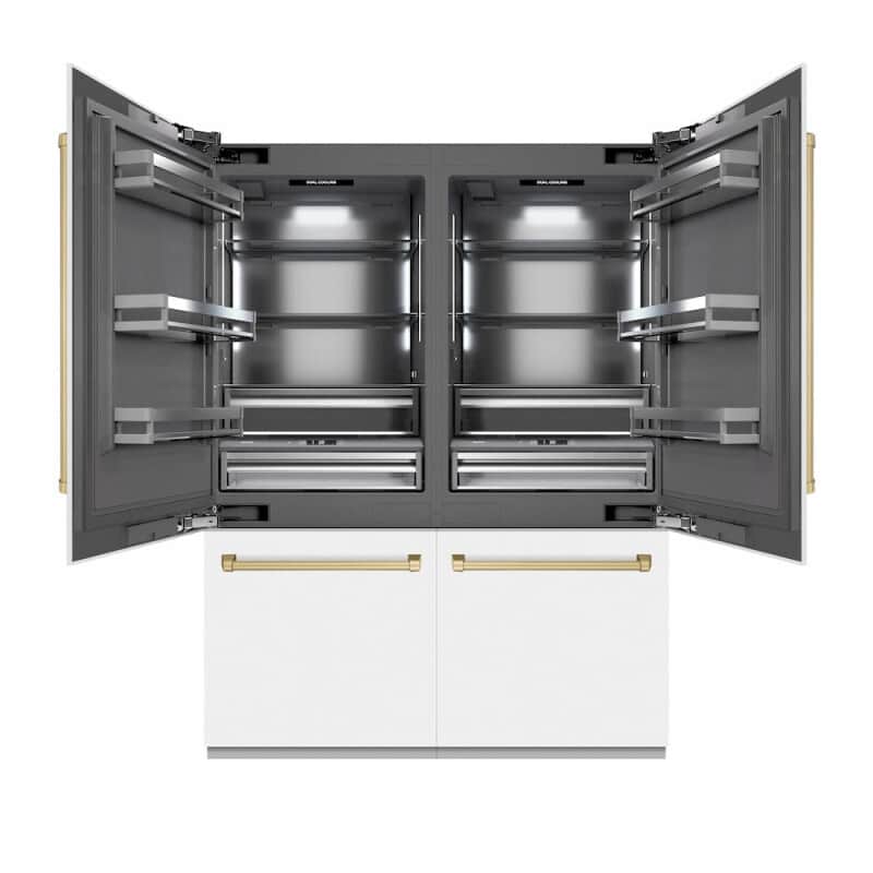 Autograph Edition 60 In. 32.2 Cu. Ft. French Door Built-in Bottom Freezer Refrigerator With Water Dispenser And Ice Maker In White Matte With Graphite Gray Interior And Champagne Bronze Accents