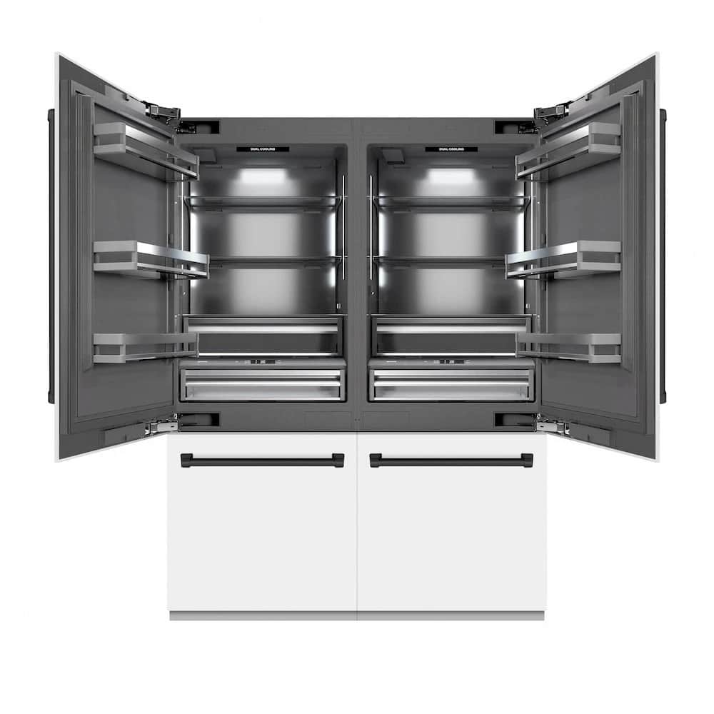 Autograph Edition 60 In. 32.2 Cu. Ft. French Door Built-in Bottom Freezer Refrigerator With Water Dispenser And Ice Maker In White Matte With Graphite Gray Interior And Matte Black Accents