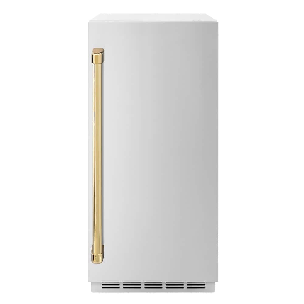 Autograph Edition 15 In. Touchstone Clear Cube Ice Maker With Drain Pump And Solid Stainless Steel Door With Polished Gold Handle