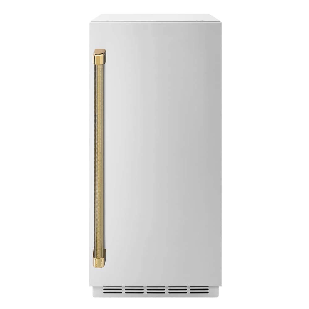 Autograph Edition 15 In. Touchstone Clear Cube Ice Maker With Drain Pump And Solid Stainless Steel Door With Polished Gold Helix Handle