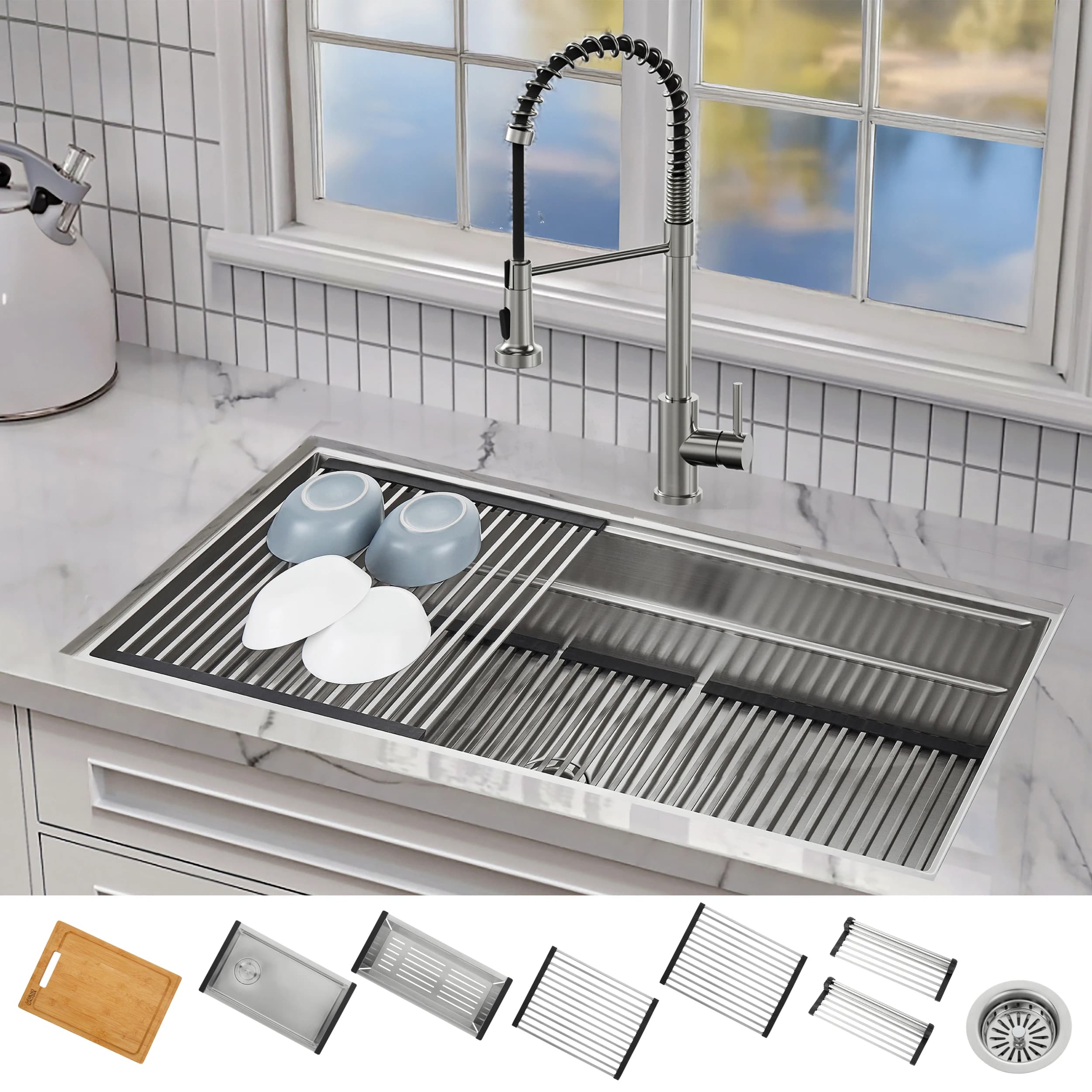 ACQUA 45 in. Undermount 3-Level Workstation MultiSINK with Custom-Fit Accessories
