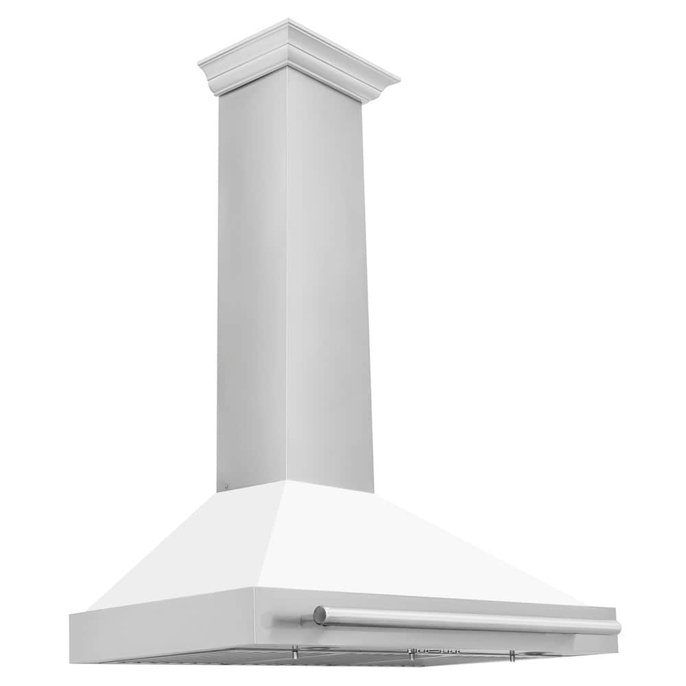 36 In. Convertible Stainless Steel Range Hood With White Matte Shell And Stainless Steel Handle