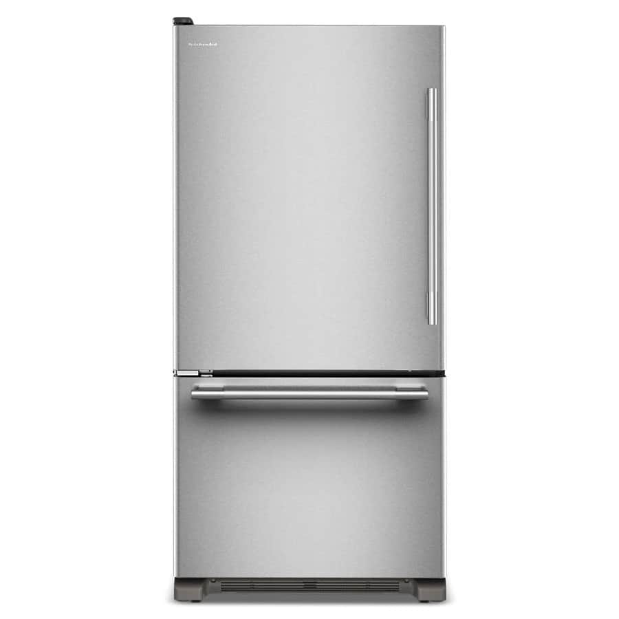 22 Cu. Ft. 33-Inch Bottom Mount Refrigerator with Left Door Swing in PrintShield® Stainless Steel