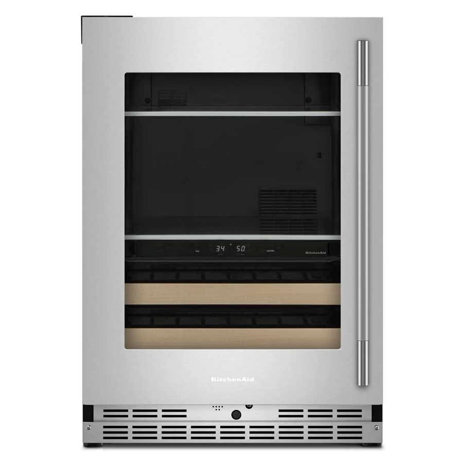 24" Beverage Center With Glass Door And Wood-front Racks