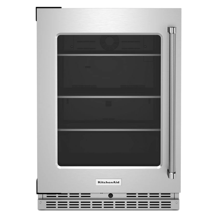 24" Undercounter Refrigerator with Glass Door and Shelves with Metallic Accents