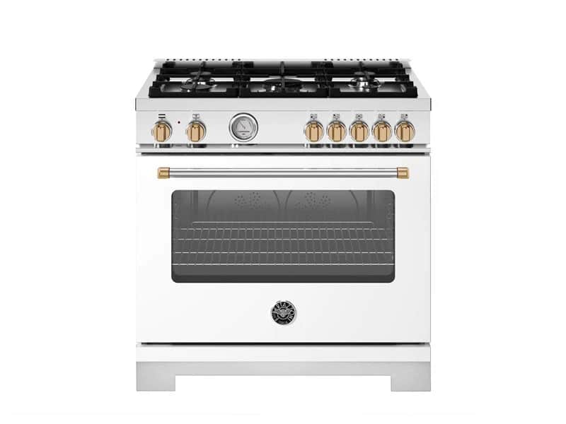 36 inch Dual Fuel Range, 5 Burner, Electric Oven - Gold Accents