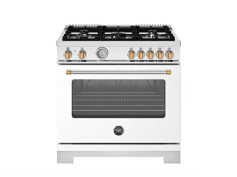 36 inch Dual Fuel Range, 5 Burner, Electric Oven - Gold Accents