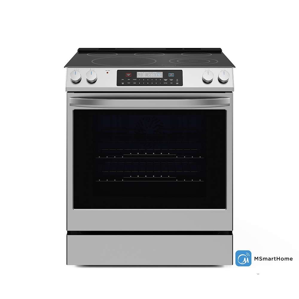 Smart 30-in 5 Burners 6.3-cu ft Self-Cleaning Air Fry Convection Oven Slide-in Electric Range (Stainless Steel)