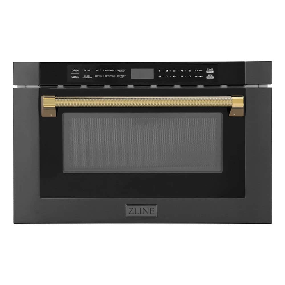 Autograph Edition 24 In. 1.2 Cu. Ft. Built-in Microwave Drawer In Black Stainless Steel And Polished Gold Helix Handle