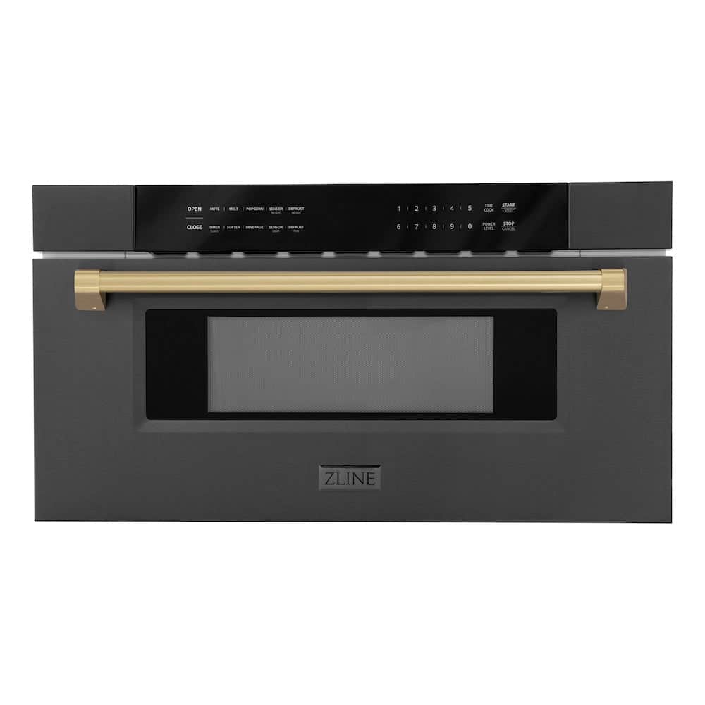 Autograph Edition 30 In. 1.2 Cu. Ft. Built-in Microwave Drawer In Black Stainless Steel And Champagne Bronze Accents