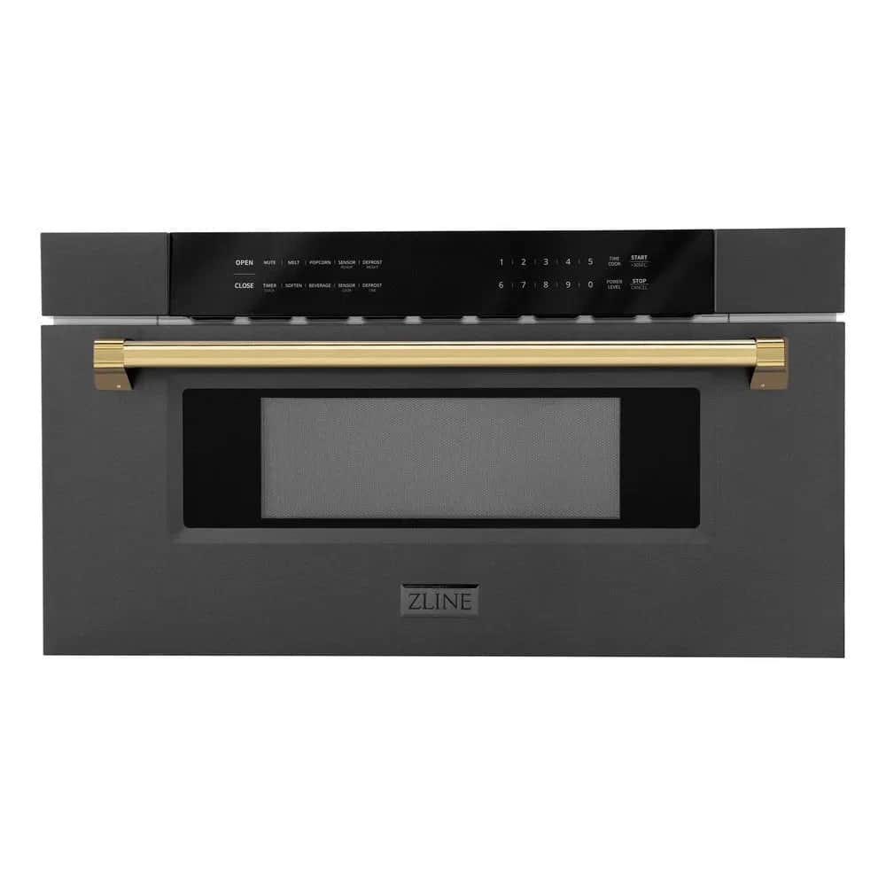 Autograph Edition 30 In. 1.2 Cu. Ft. Built-in Microwave Drawer In Black Stainless Steel With Polished Gold Accents
