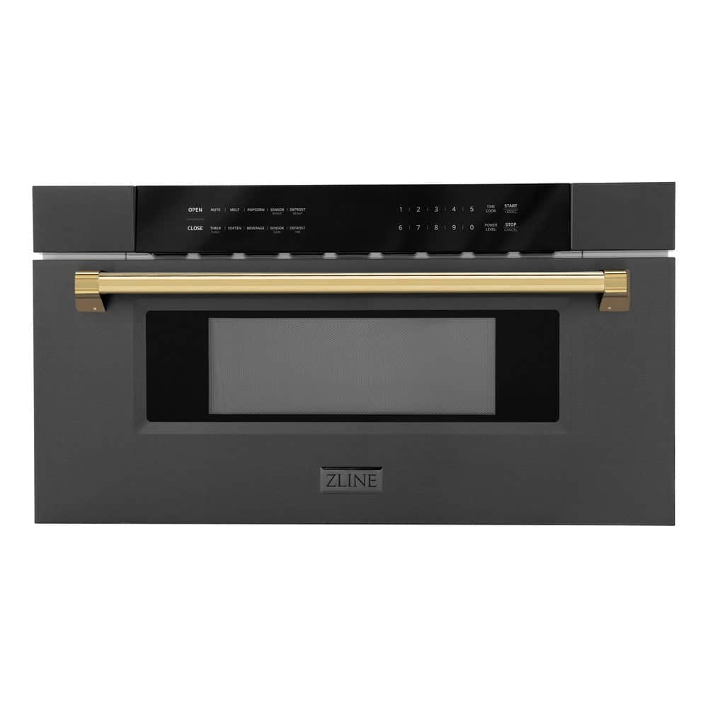 Autograph Edition 30 In. 1.2 Cu. Ft. Built-in Microwave Drawer In Black Stainless Steel With Polished Gold Accents