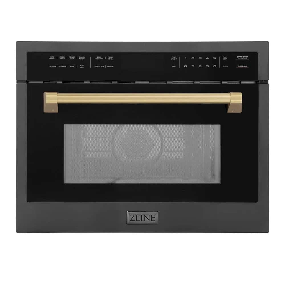 Autograph Edition 24 In. 1.6 Cu Ft. Built-in Convection Microwave Oven In Black Stainless Steel With Champagne Bronze Accents