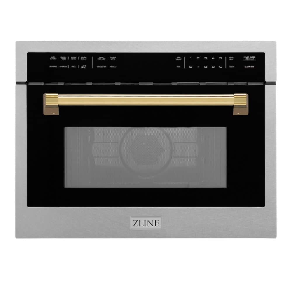 Autograph Edition 24 In. 1.6 Cu Ft. Built-in Convection Microwave Oven In Satin Stainless Steel With Polished Gold Accents