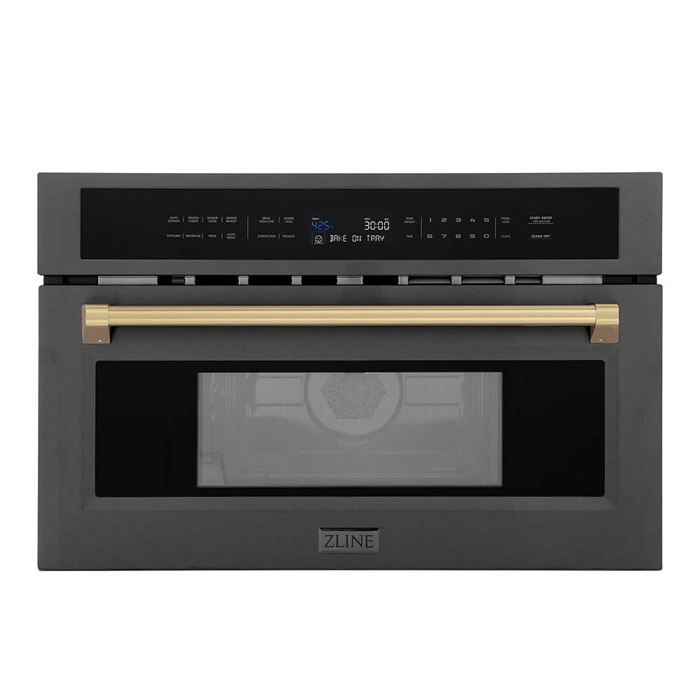Autograph Edition 30 In. 1.6 Cu Ft. Built-in Convection Microwave Oven In Black Stainless Steel With Champagne Bronze Accents