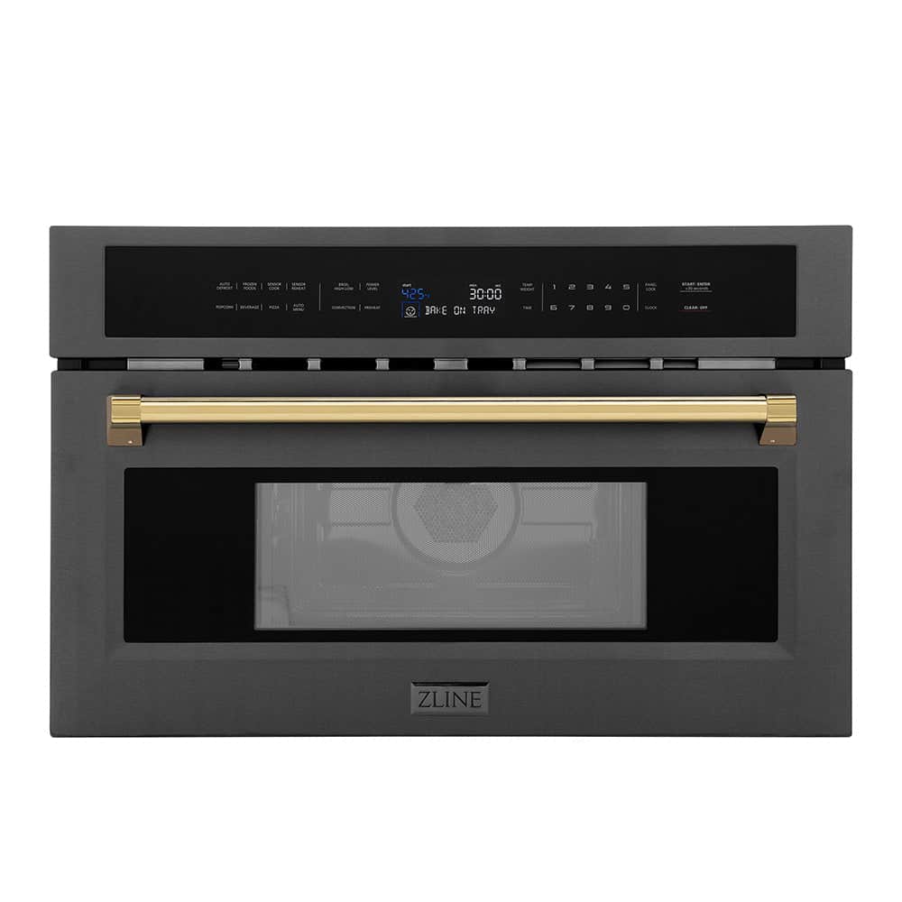 Autograph Edition 30 In. 1.6 Cu Ft. Built-in Convection Microwave Oven In Black Stainless Steel With Polished Gold Accents