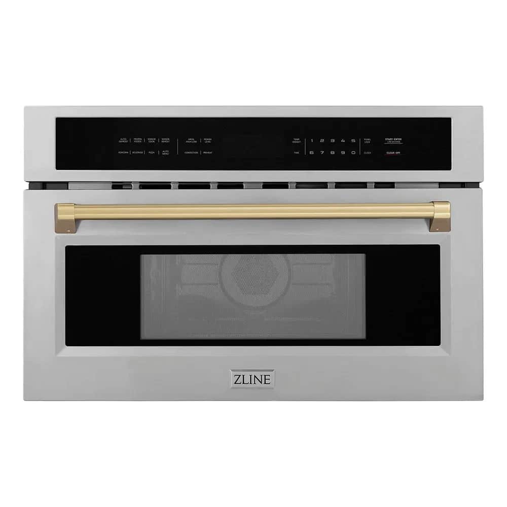Autograph Edition 30 In. 1.6 Cu. Ft. Built-in Convection Microwave Oven In Stainless Steel And Champagne Bronze Accents