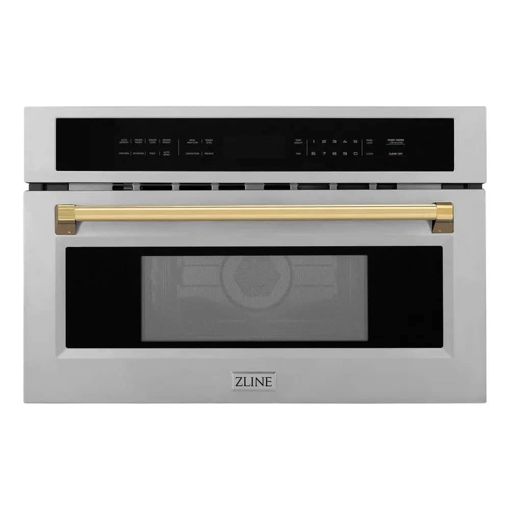 Autograph Edition 30 In. 1.6 Cu Ft. Built-in Convection Microwave Oven In Stainless Steel With Polished Gold Accents