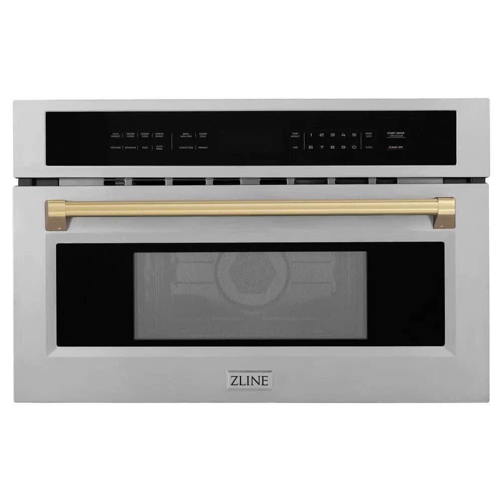 Autograph Edition 30 In. 1.6 Cu Ft. Built-in Convection Microwave Oven In Satin Stainless Steel And Champagne Bronze Accents