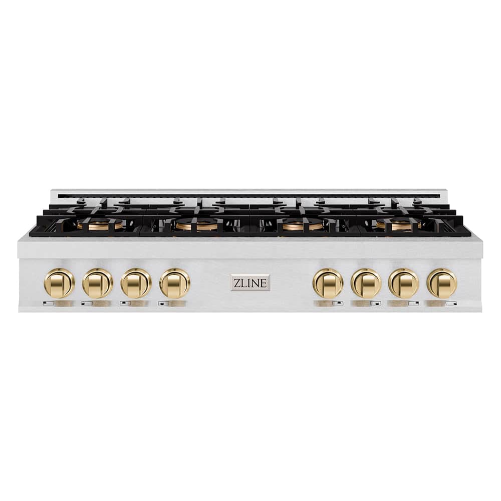 Autograph Edition 48 In. Classic Gas Rangetop With 8 Burner Duopro™ Cooktop In Satin Stainless Steel And Polished Gold Accents