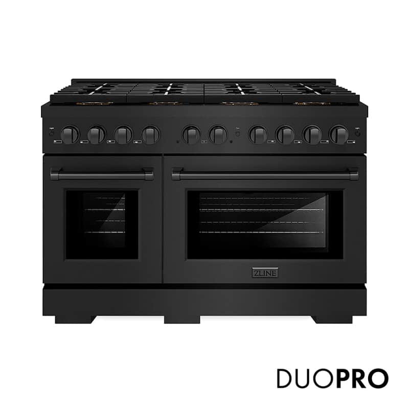 48 In. 6.7 Cu. Ft. Paramount Dual Fuel Range With 8 Burner Duopro™ Cooktop And Dual Ovens In Black Stainless Steel