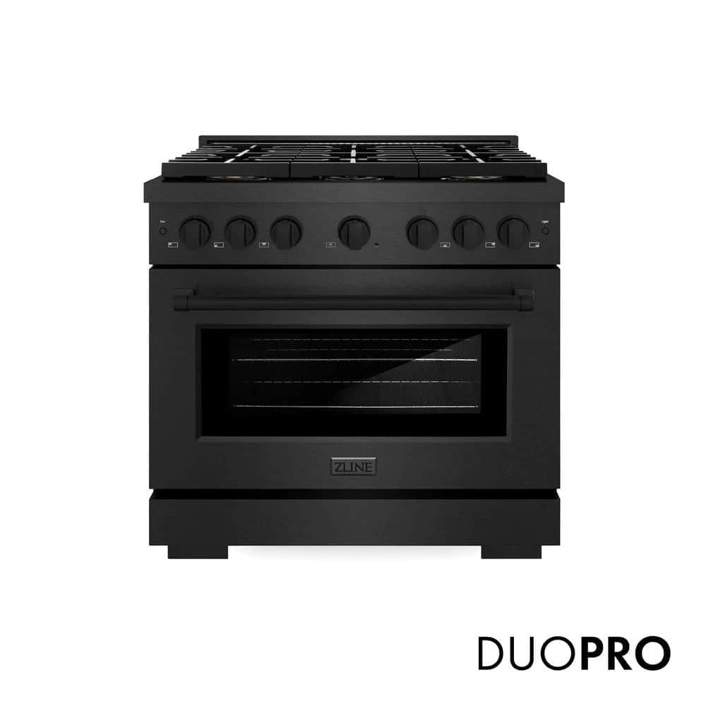 36 In. 5.2 Cu. Ft. Paramount Dual Fuel Range With 6 Burner Duopro™ Cooktop And Electric Convection Oven In Black Satin Stainless Steel