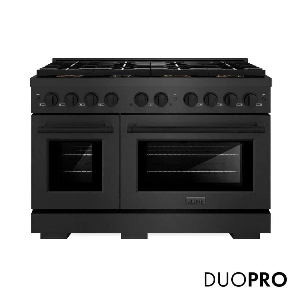 48 In. 6.7 Cu. Ft. Paramount Dual Fuel Range With 8 Burner Duopro™ Cooktop And Dual Ovens In Black Satin Stainless Steel