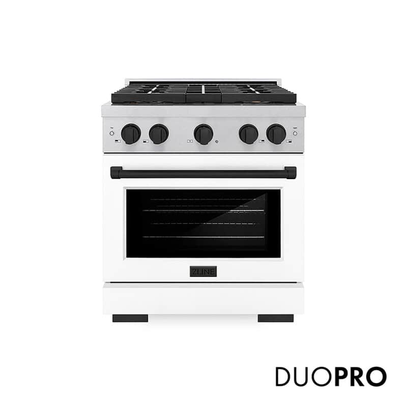 Autograph Edition 30 In. 4.2 Cu. Ft. Paramount Dual Fuel Range With 4 Burner Duopro™ Cooktop And Electric Convection Oven In Satin Stainless Steel With White Matte Door And Matte Black Accents