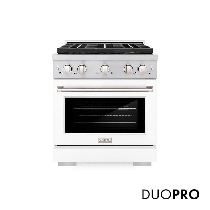 30 In. 4.2 Cu. Ft. Paramount Dual Fuel Range With 4 Burner Duopro™ Cooktop And Electric Convection Oven With White Matte Door