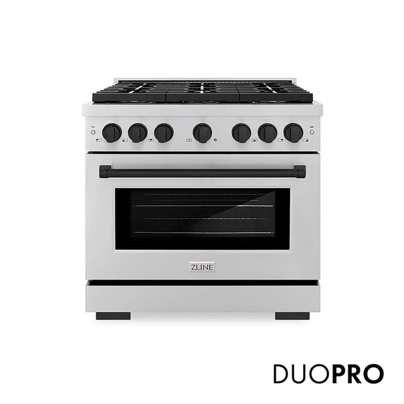 Autograph Edition 36 In. 5.2 Cu. Ft. Paramount Dual Fuel Range With 6 Burner Duopro™ Cooktop And Electric Convection Oven In Stainless Steel And Matte Black Accents