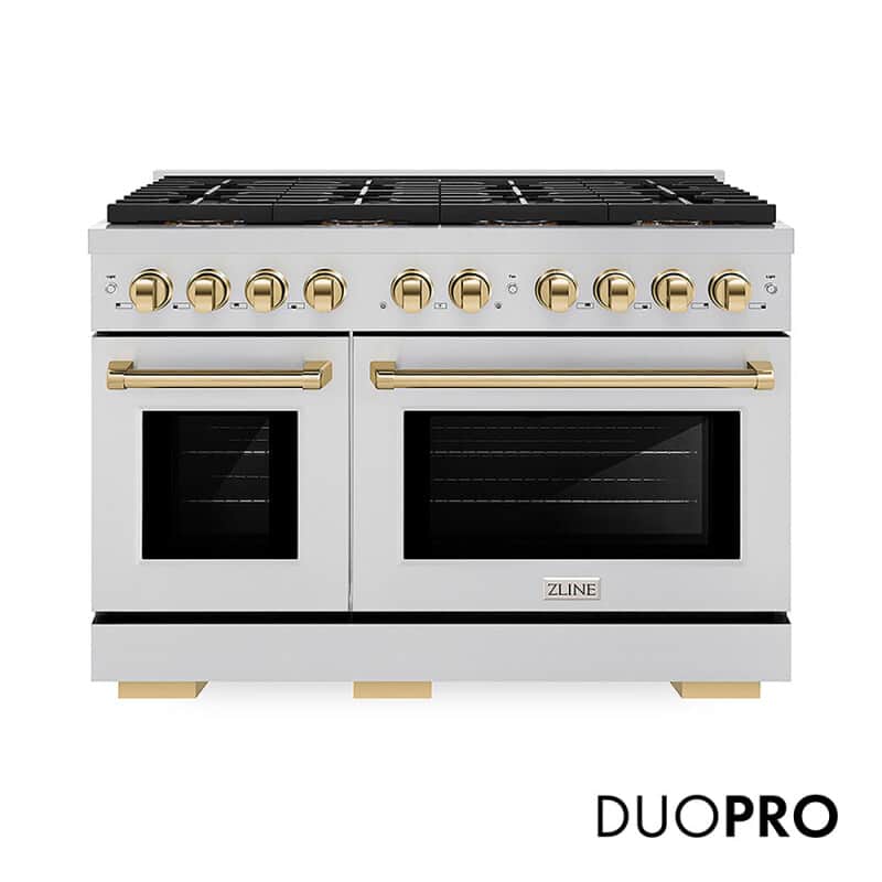 Autograph Edition 48 In. 6.7 Cu. Ft. Paramount Dual Fuel Range With 8 Burner Duopro™ Cooktop And Dual Ovens In Stainless Steel And Polished Gold Accents