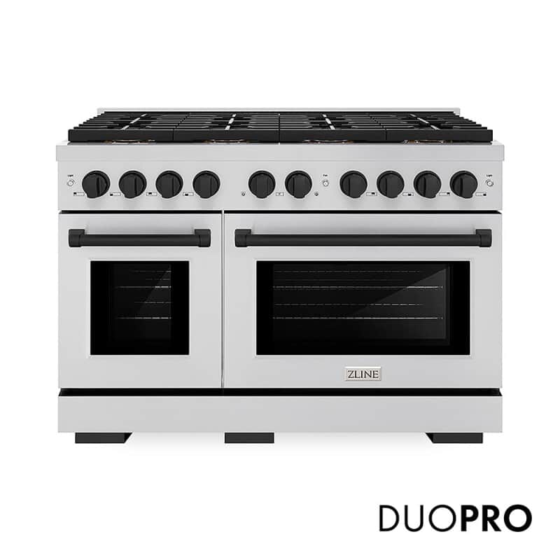 Autograph Edition 48 In. 6.7 Cu. Ft. Paramount Dual Fuel Range With 8 Burner Duopro™ Cooktop And Dual Ovens In Stainless Steel And Matte Black Accents
