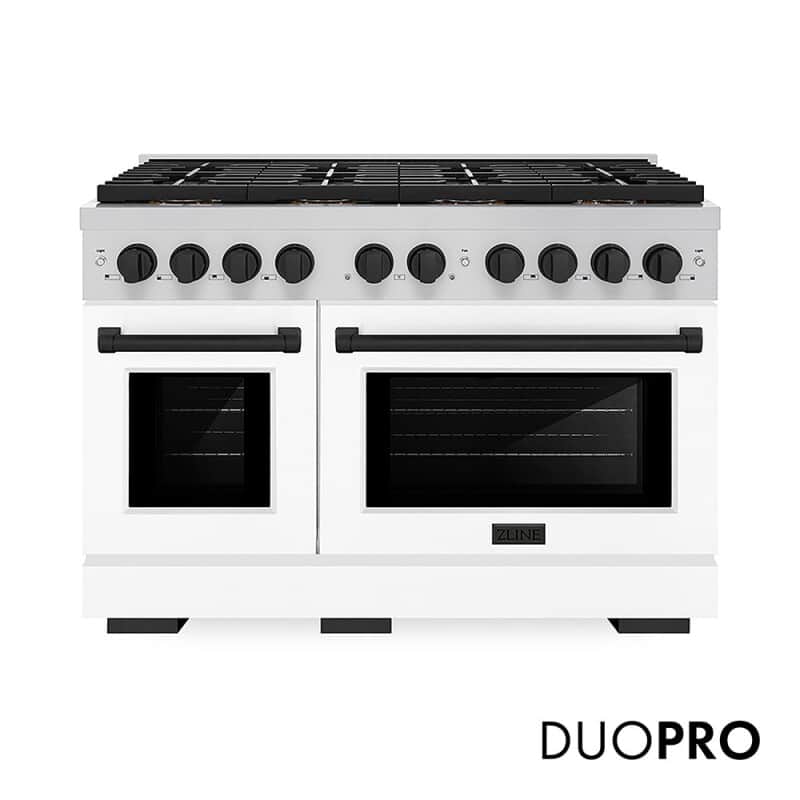 Autograph Edition 48 In. 6.7 Cu. Ft. Paramount Dual Fuel Range With 8 Burner Duopro™ Cooktop And Dual Ovens With White Matte Doors And Matte Black Accents