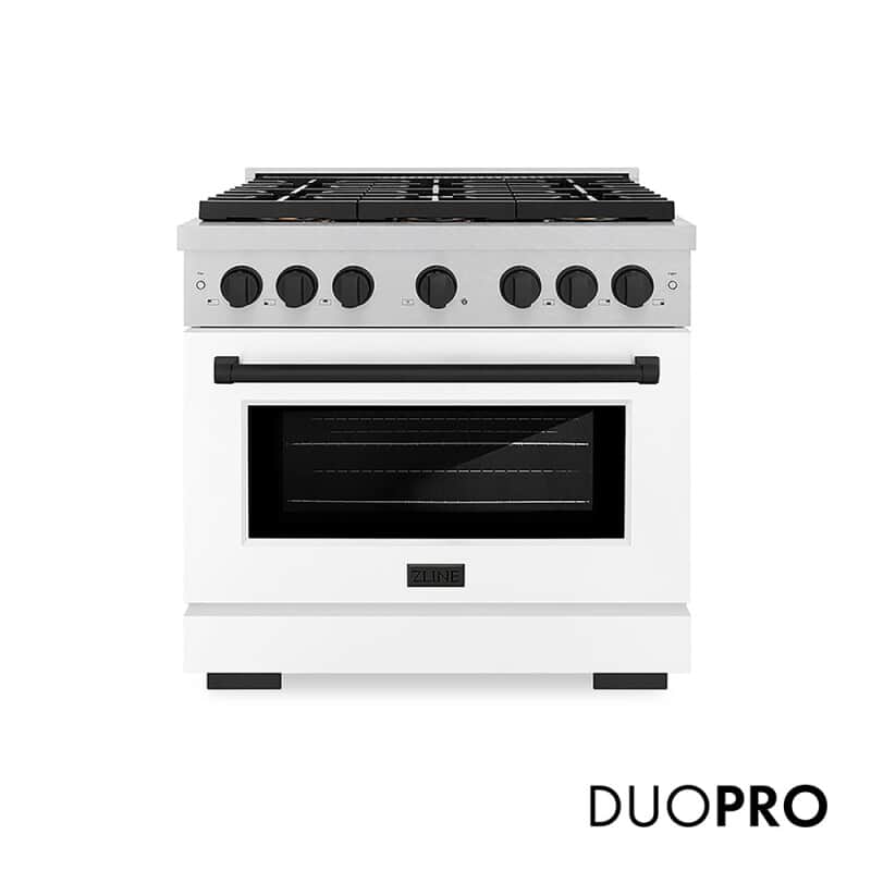 Autograph Edition 36 In. 5.2 Cu. Ft. Paramount Gas Range With 6 Burner Duopro™ Cooktop And Convection Gas Oven In Satin Stainless Steel With White Matte Door And Matte Black Accents