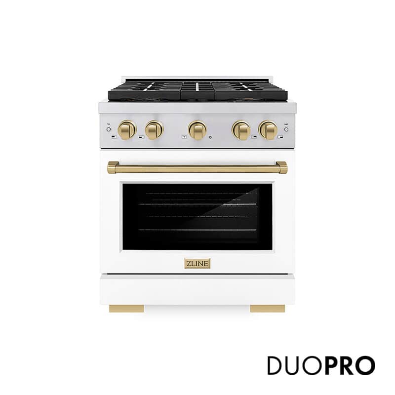 Autograph Edition 30 In. 4.2 Cu. Ft. Paramount Gas Range With 4 Burner Duopro™ Cooktop And Convection Gas Oven In Stainless Steel With White Matte Door And Champagne Bronze Accents