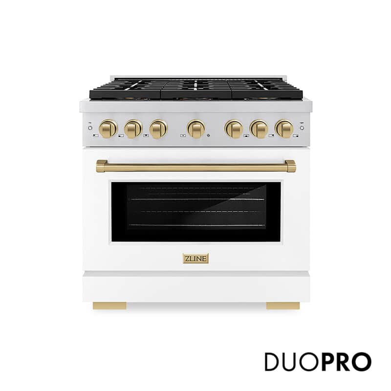 Autograph Edition 36 In. 5.2 Cu. Ft. Paramount Gas Range With 6 Burner Duopro™ Cooktop And Convection Gas Oven With White Matte Door And Champagne Bronze Accents