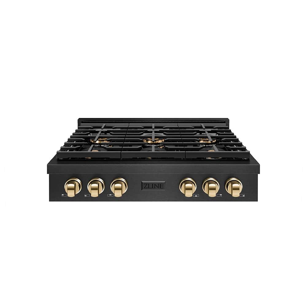 Autograph Edition 36 In. Paramount Gas Rangetop With 6 Burner Duopro™ Cooktop In Black Satin Stainless Steel And Polished Gold Accents