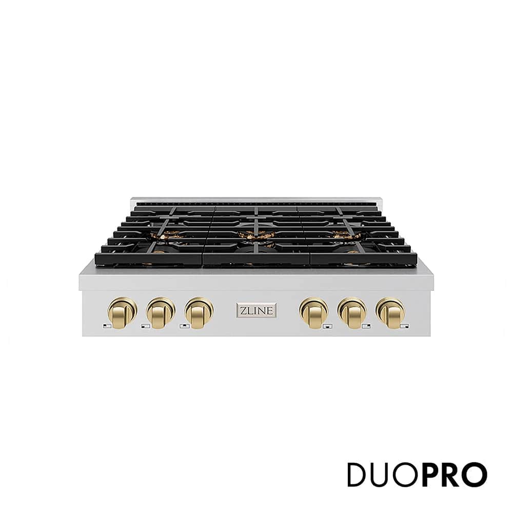 Autograph Edition 36 In. Paramount Gas Rangetop With 6 Burner Duopro™ Cooktop In Stainless Steel And Champagne Bronze Accents