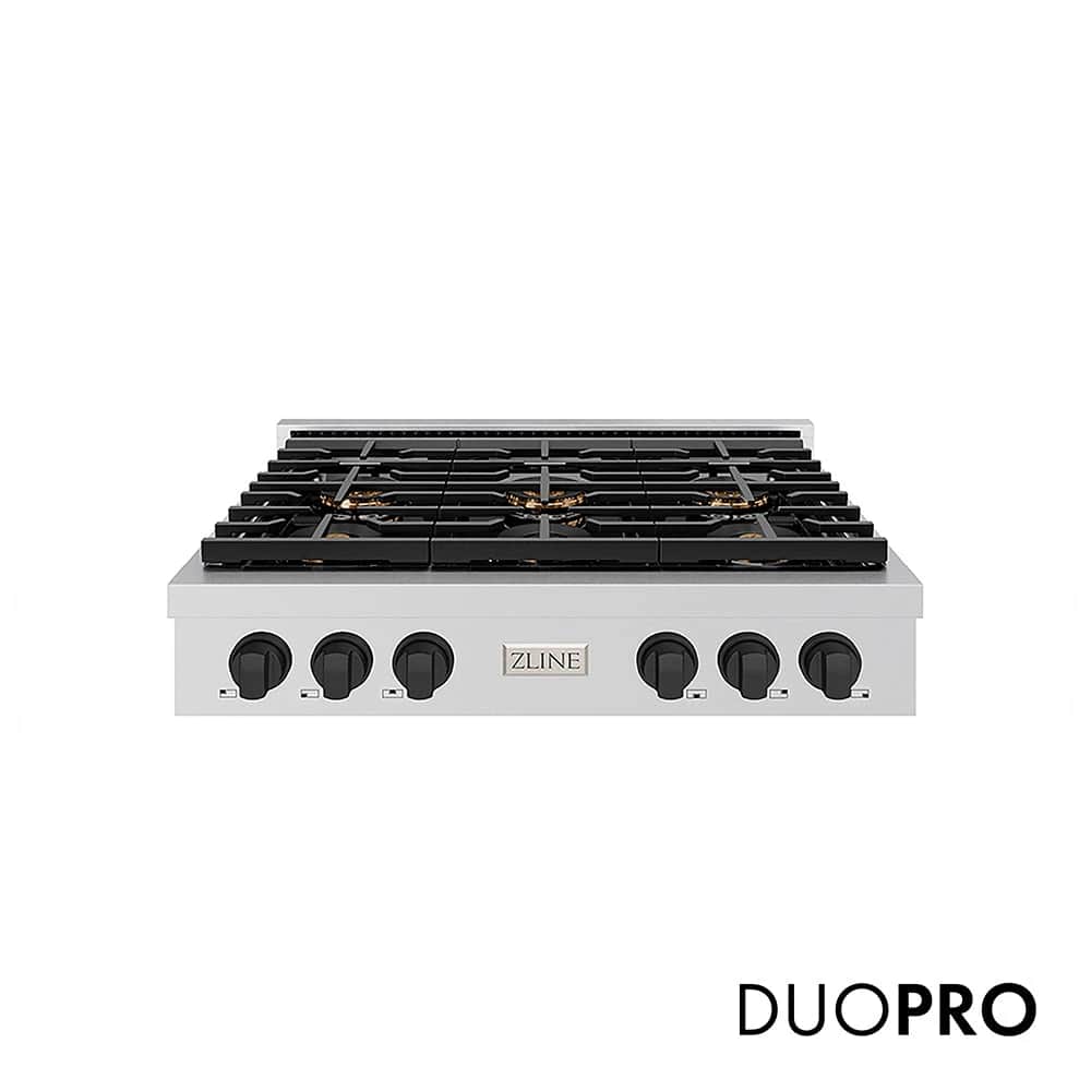 Autograph Edition 36 In. Paramount Gas Rangetop With 6 Burner Duopro™ Cooktop In Stainless Steel And Matte Black Accents