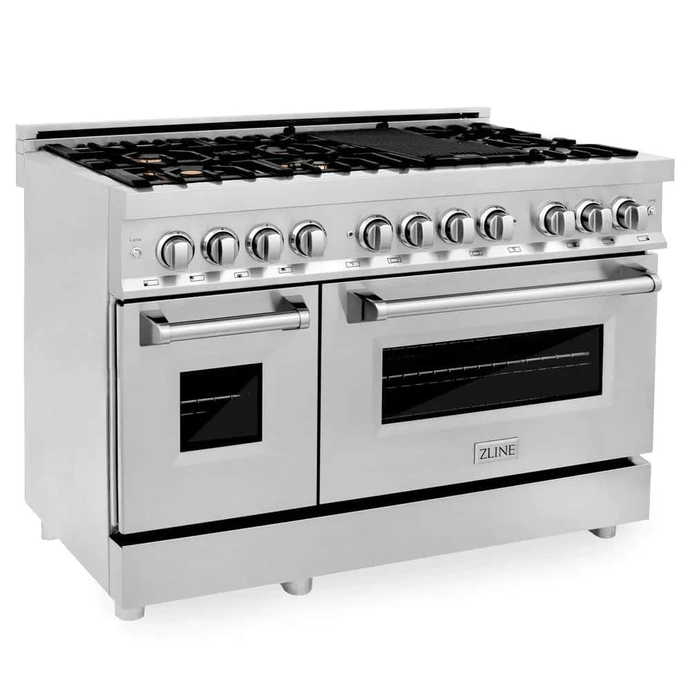 48 In. 6.0 Cu. Ft. Legacy Dual Fuel Range With Gas Cooktop And 2 Electric Ovens In Stainless Steel With Brass Burners