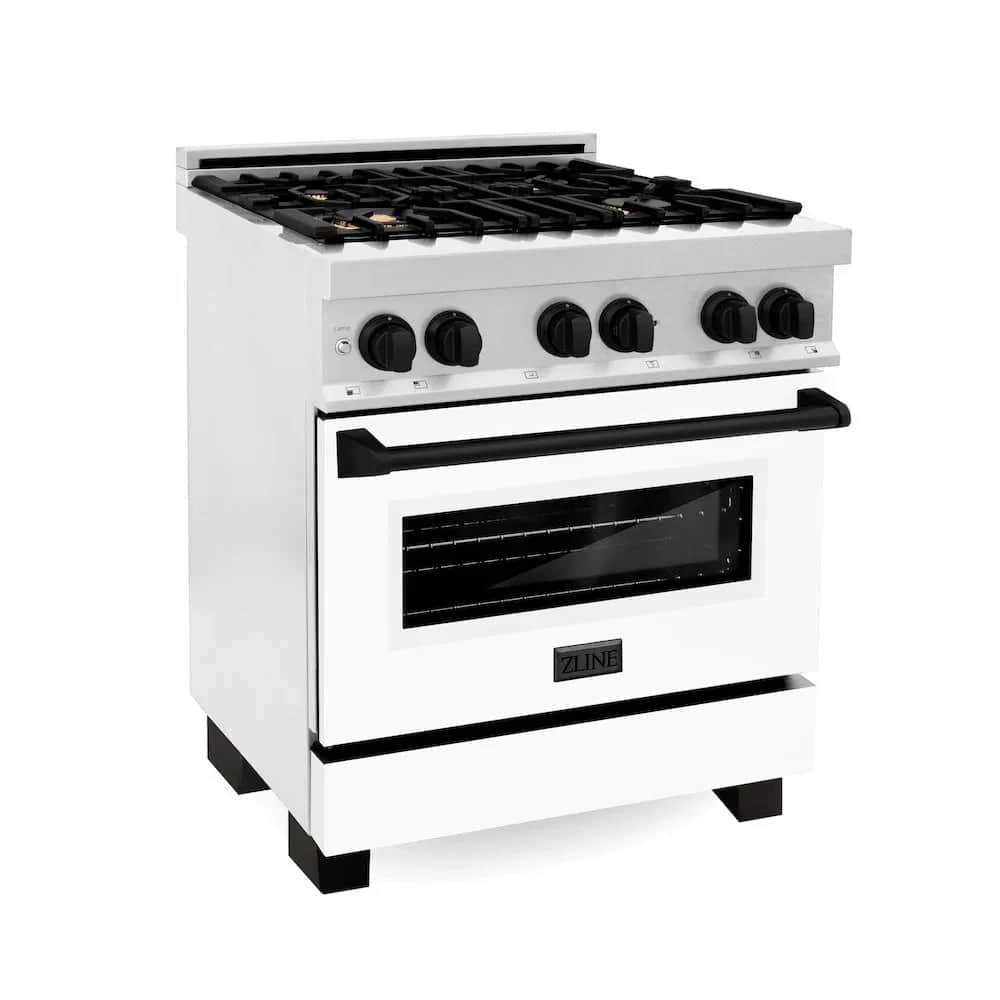 Autograph Edition 30 In. 4.0 Cu. Ft. Legacy Dual Fuel Range With 4 Burner Gas Cooktop And Electric Convection Oven In Satin Stainless Steel With White Matte Door And Matte Black Accents